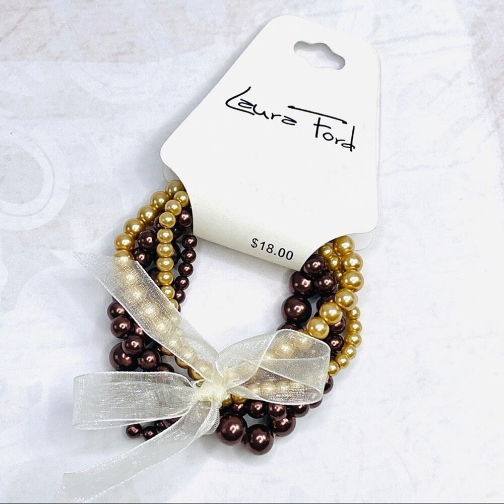 Laura Ford Bronze, Gold, Color bead bracelets set of 5 NWT